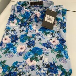NWT G/Fore Men's Blue Floral polo golf shirt size L